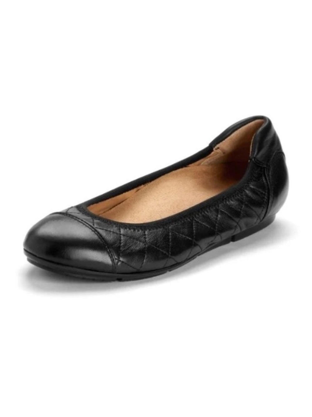 Vionic Ava Black Quilted Leather Cap Toe Ballet Flats